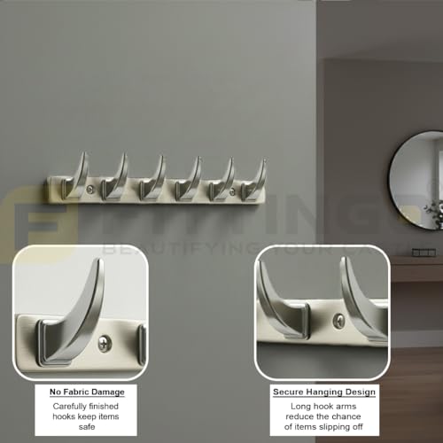 Image of 6 Hook Stylish Clothes Hanger for Wall /Clothes Hanging Hooks for Door /Wall Mounted Hanger for Clothes (CP with Satin) Pack of 1-| 3 Years Warranty |