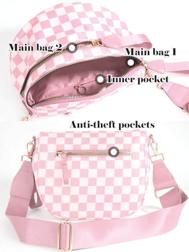 Image of Black and White Checkered Crossbody Bag Bum Bag for Women,Spacious Checkered Purse Fanny Packs Belt Bag