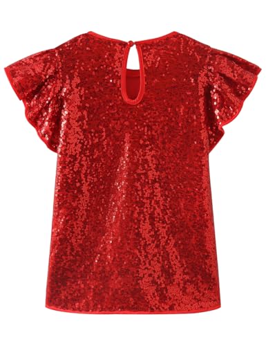 Image of Noomelfish Girls Short Sleeve Sequin Shirts Party Glitter Sparkly Tops Blouse (5-12 Years)