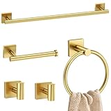 5 Pieces Brushed Gold Bathroom Hardware Set Towel Bar Set Stainless Steel Wall-Mounted Bathroom Accessories Set 23.6 Inch Towel Racks for Bathroom