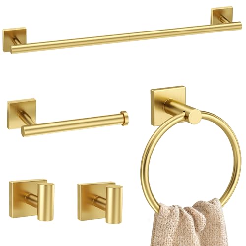 5 Pieces Brushed Gold Bathroom Hardware Set Towel Bar Set