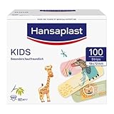 Hansaplast Universal Kinderpflaster (100 Strips), Wundpflaster mit niedlichen Tiermotiven zum Aufmuntern, schmerzlos zu entfernende Pflaster
