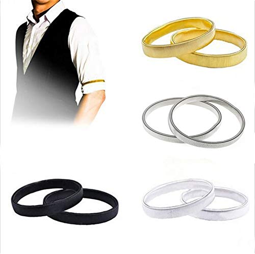 Fodattm 4 Pairs Elastic Anti-Slip Adjustable Shirt Garter Sleeve Holders Stretch Metal Armbands (Black) #TOP4