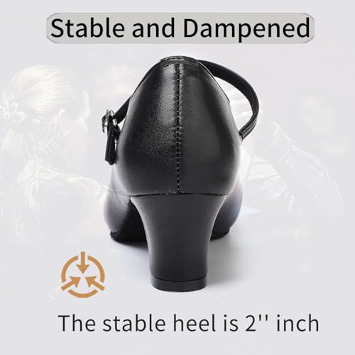 1920s Black Character Dancing Shoes for Women, Ankle Strap 2 inch Heels, Black Heels Closed Toe Dancing Shoes for Salsa, Tango, Flamenco, Wedding3
