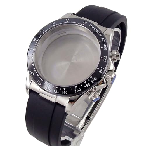 1個 ローズゴールド 38mm VK63 ケース サファイアガラス クロノグラフ クォーツ時計ケース VK63 VK64 多機能ムーブメントに適合(Silver Rubber Set)