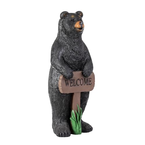 Alpine 36" Tall Outdoor Standing Black Bear with Welcome Sign