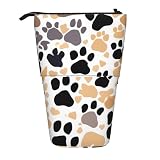 Hingor Estuche telescópico para lápices de pie, con estampado de huellas de perro, estuche telescópico para bolígrafos, bolsa de maquillaje portátil para escuela, oficina, cosméticos, suministros de