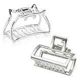2 Pcs Metal Open Shape Hair Claw Metal Hair Jaw Clips Stylish Elegant Hollow Rectangle and Cat Shape Hair Clamp for Women Half Bun Hairpins Thick Hair Silver Color
