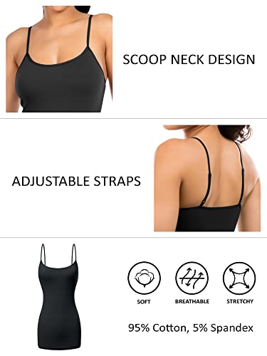 Image of Long Cotton Camisole Tank Tops for Women | Basic Braless Layering Tops with Adjustable Spaghetti Straps