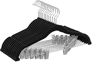 SONGMICS Trouser Hangers, Set of 12 Velvet Hangers with Adjustable Clips, 42.5 cm Long, Non-Slip, Space-Saving, for Skirts, Coats, Dresses, Black CRF12B
