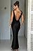 Memoriesea Women's Satin Elegant Sleeveless High Neck Tie Cocktail Party Maxi Dress Black