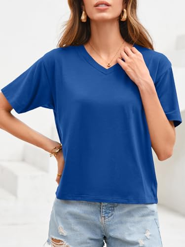 UNCLECAT Women Cropped T Shirts Casual Short Sleeve V Neck Crop Tops 2026 Summer Soft Loose Basic Tee Royal Blue — view 5