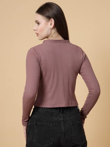 Image of Rigo Casual Wear V Neck Rib Knit Top for Women | Slim Fit Long Sleeves Western Tops for Women