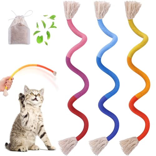 Retro Shaw Cat Toys Chew Ropes with Refillable Catnip for Indoor Kitten Teeth Cleaning, 3Pcs Interactive Cat Rope Kitty Toys for All Breeds 23.6 Inches