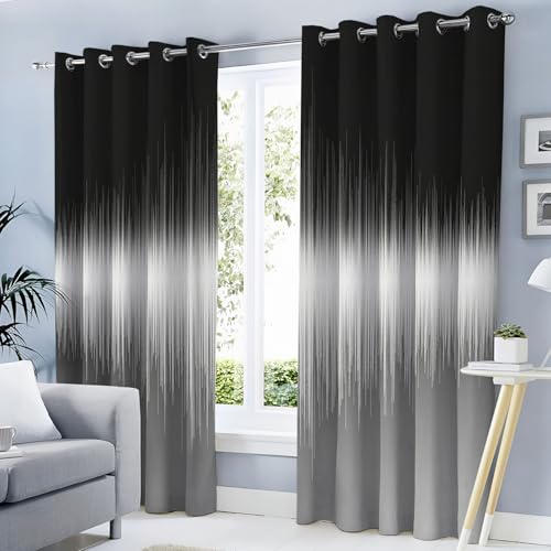 MULERN 3D Cortina Opaca 2 Piezas Cortinas Salon, Gradiente Vertical Sónico Termicas Aislantes Frio Y Calor, Cortinas Poliéster Gris para Ventana Dormitorio 140An x 245Al cm con Ojales