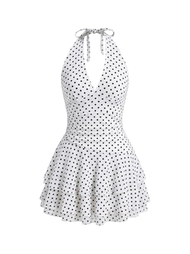 Image of SOLY HUX Women's Halter Mini Dresses Y2k Western Dress Festival Rave Outfit | Deep V Neck Backless Sundress with Shorts, Flowy, Country Concert Outfits