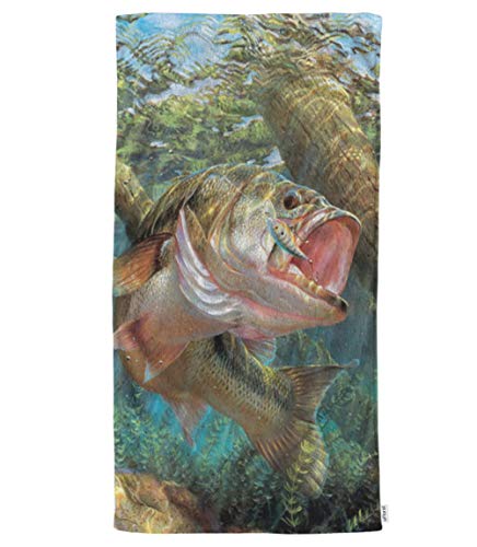 oFloral Hand Towels Cotton Washcloths Bass Fish Jumping Hook,Comfortable Super-Absorbent Soft Towels for Bath Beach Kitchen Yoga Golf Hair Face Towel for Men Women Girl Boys 15X30 Inch
