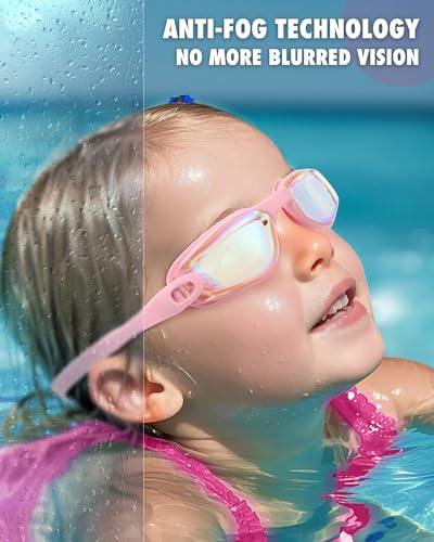 Image of Aegend Kids Swim Goggles, Pack of 2 Swimming Goggles for Children Boys & Girls Age 3-14, White & Crisp-pink