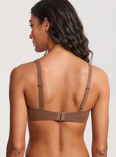 Image of DOBREVA Women's Unlined Balconette Bra Underwire Supportive Plus Size Smooth Scoop Neck