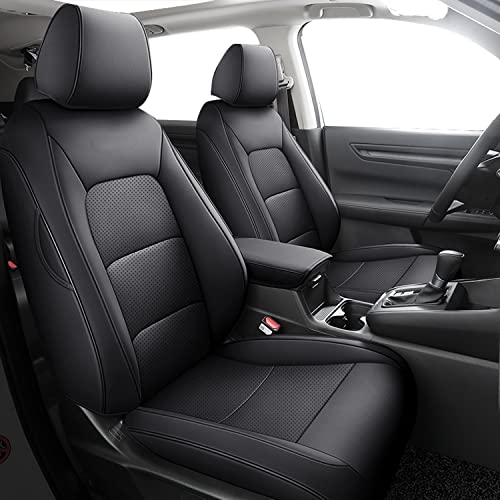 HKZ Fit CRV Car Seat Covers Full Set for Honda CR-V 2012 2013 2014 CRV LX;EX;EX-L Model - Leather (Black)