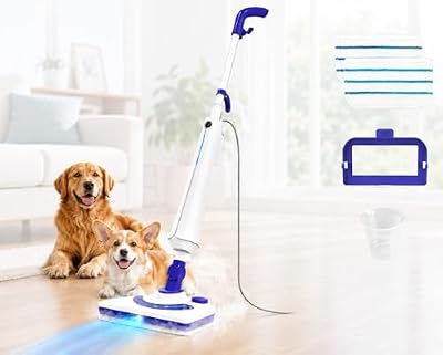 Steam Mops for Floor Cleaning, 1300W Floor Steamer with Detergent Chamber, 25S Heat Up, Lightweight Steamer for Cleaning with 2 Washable Pads, Safe for Tiles, Upholstery, Carpet, Hardwood