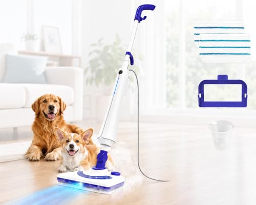 Image of Steam Mops for Floor Cleaning, 1300W Floor Steamer with Detergent Chamber, 25S Heat Up, Lightweight Steamer for Cleaning with 2 Washable Pads, Safe for Tiles, Upholstery, Carpet, Hardwood