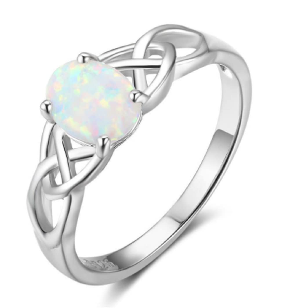 Women's 925 Sterling Silver Trinity Knot Ring With Personalized CZ Birthstone - Celtic Knot Band (Size 4.5)