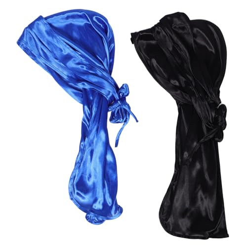 GRIRIW 2Pcs Long Tailed Ponytail Hat for Outdoor Sports Silky Pirate Headwear Beanie Cap for Men Women for Running Cycling Hiking Camping Activities