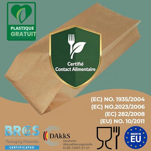Loxato 1000 Sachets Papier Kraft Alimentaire Sandwich - Marron 10x5,5x25 cm – vue 3