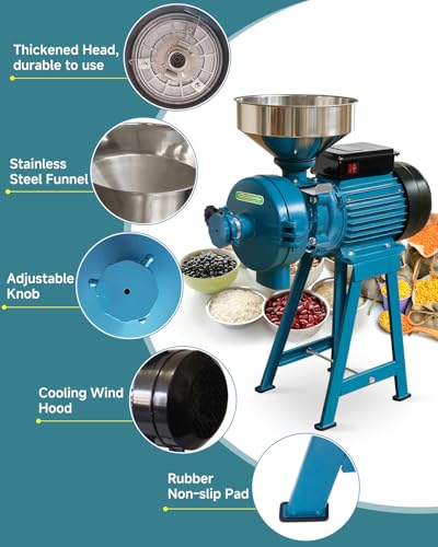 Image of NAIZEA Electric Grain Mill Grinder, 3000W Wet & Dry Corn Mill Grinders,Commercial Flour Mill Machine with Funnel, Feed Grinders for Corn, Wheat, Rice, Coffee, Cereals(Wet Dry Grinder)