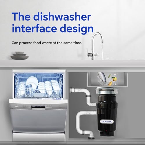 GOESMO Food Garbage Disposal 1/2 HP, Garbage Disposal with Power Cord, Wall Switch, Splash Guard, Elbow Pipe, Stainless Steel Grinding System Waste Disposer Badger for Kitchen Sink Black - Thumbnail 3