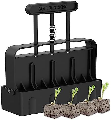 Soil Block Maker Hand Held 4 Cell Soil Blocker 2 inch Blocking Tool for Seed Starting Transplant, Seed Blockers with Comfortable Handle for Outdoor Garden Seed Plants