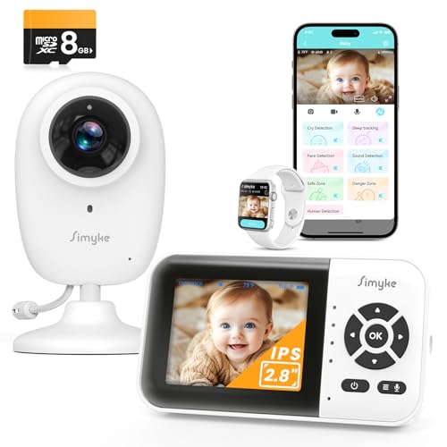 Smart Baby Monitor with SD Card,WiFi 1080P AI Cam with Phone App,2.8'' IPS Display,AI Face Tracking&Sound Detection,Auto Night Vision,2-Way Talk,Multi