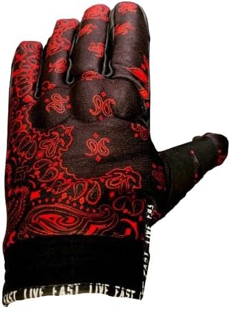 Black & Red Paisley Motorcycle Gloves