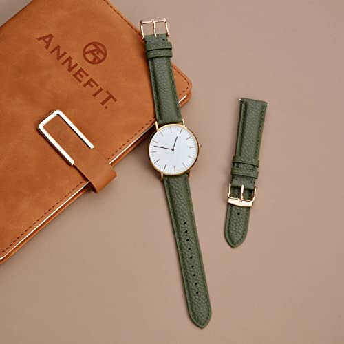 Image of ANNEFIT Watch Band 19mm, Quick Release Textured Padded Leather Straps with Rose Gold Buckle for Men and Women (Army Green)