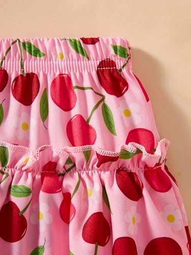 Image of Little Girls Skirt Set - 2 Piece Short Sleeve Top Shirred Tiered Skirt Outfit Girls Spring Summer Clothes 3-8 Years