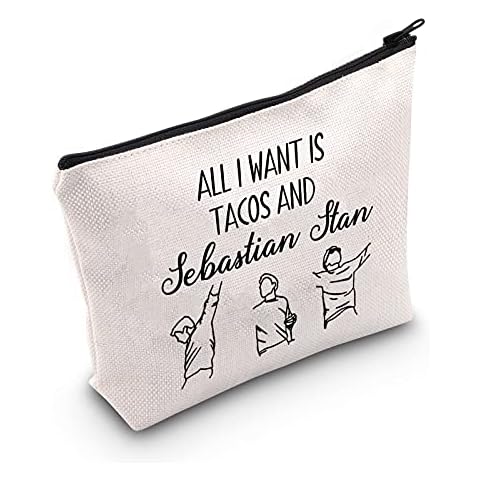 G2TUP Sebastian Stan Fan Gift All I Want Is Tacos And Sebastian Stan Makeup Bag Bucky Barnes Fan Gift Winter Soldier Cosmetic Bag, Sebastian Stan White Bag Cover