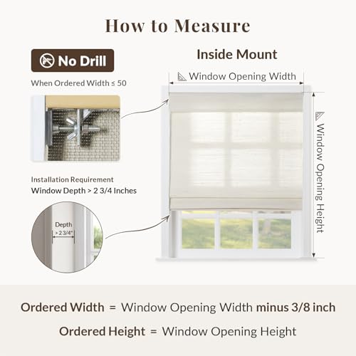 Image of TWOPAGES Natural Cordless Roman Blind Ramie Roman Shade for Windows Customized No Drill Light Filtering Blackout Roman Window Shade, 1 Piece, Rattan White