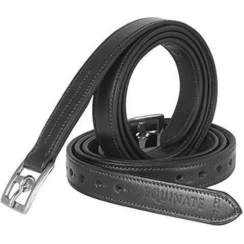 Equinate Leder Steigbügelriemen Superior mit Edelstahlschnallen Schwarz 130 Cover
