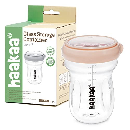Haakaa Glass Baby Food Storage Jar- Food Storage Container Airtight Lid-Wide Neck Gen.3 Baby Bottle -Leakproof Bpa-Free 0M+ Newborn Babies(Peach, 6.3Oz/180Ml) #TOP22