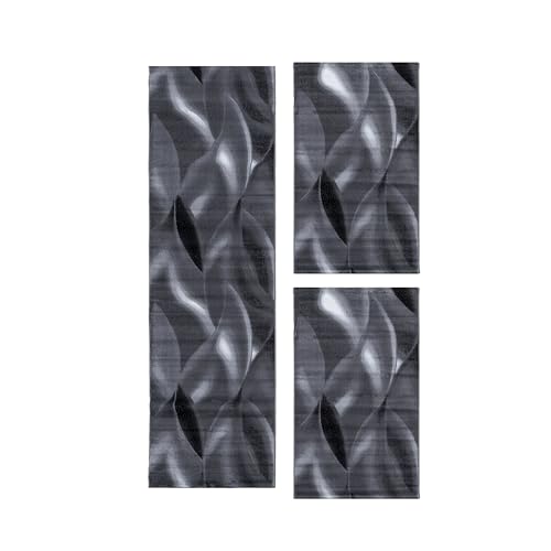 HomebyHome Bettumrandung Schlafzimmer 3 teilig Teppich Schwarz-4 - Waschbarer Bettumrandung Teppich Läufer Set Extra Flauschig Bettvorleger Schlafzimmer Bettset:2 St. 80x150 cm | 1 St. 80x300 cm