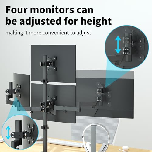 Pholiten Quad Monitor Mount for 13-32 Inch Screens, Fully Adjustable 4 Monitor Stand with Swivel, Tilt, Rotation, Clamp & Grommet Base Kit,75 * 75MM/100 * 100MM Vesa Stand, Max Load 22lbs by Pholiten - Image 6