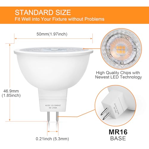 Mlambert 12 Pack MR16 LED Bulbs 50W Halogen Equivalent,2700K Warm White,5W GU5.3 MR16 12V Spotlight Bulb,Non-Dimmable,45° Beam Angle for Landscape by Mlambert - Used condition - Image 2