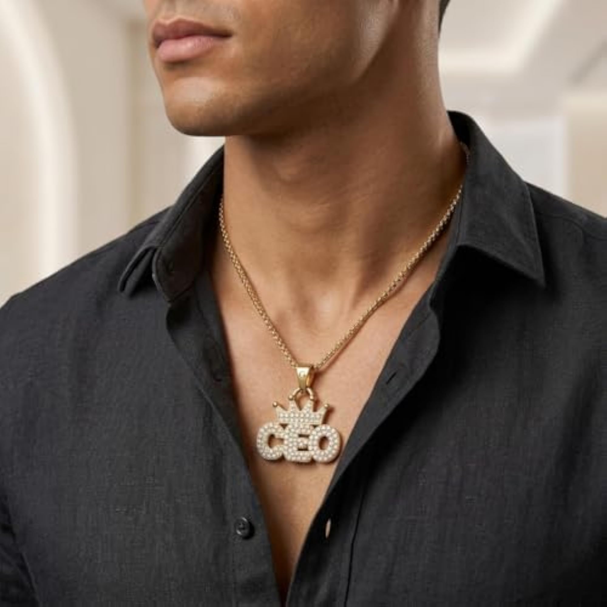 Men's Gold Chain and Locket Set