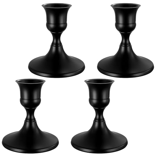 4 Pcs Black Taper Candle Holders, Vintage Candle Stick Holders for Home Decor, 7x7 cm Elegant Candlestick Holders, Wedding Party Anniversary Housewarming Gifts for Women Men