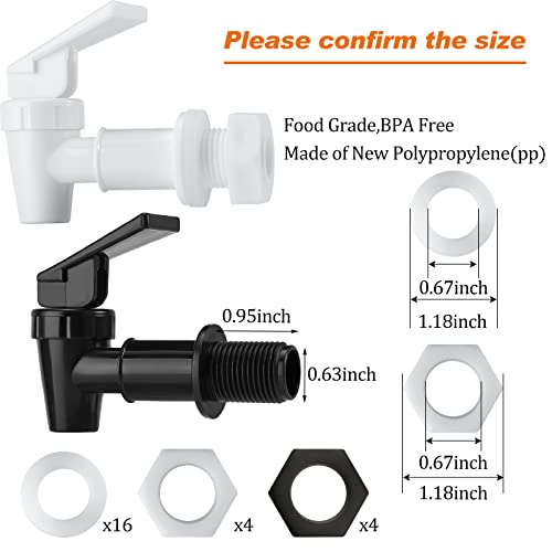 Bpa-Free Replacement Cooler Faucet Water Bottle Jug, Dispenser Tap Set, Reusable Spigot Spout Water Beverage Lever Pour Dispenser Valve Water Crock Tap (Black, White, 4 Sets) #TOP1