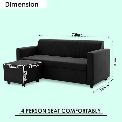 Image of Rosebell - Black Velvet L-Shape Sofa | Right-Hand 4-Seater Sectional Corner Couch for Stylish Living Rooms, Offices & Guest Spaces