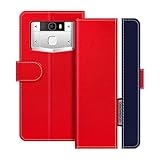UOGNADGD Lederhülle Kompatibel mit Oukitel K10000 Pro Klappbares Portemonnaie-Hülle mit Magnetverschluss Ständer & Kartenfächern stoßfestem Schutz (Rot)