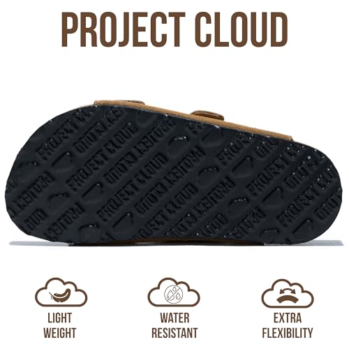 Image of Project Cloud Kids Sandals 100% Genuine Leather - Natural Cork Footbed Non-Slip Slides for Kids - Lightweight Boys & Girls Sandals - Water-Resistant Girls & Boys Sandals