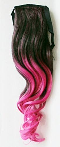Best Selling ! 11 Colors Curly Wavy Japan High Temperature Heat Resistant Synthetic Ponytail Extension Woman's 45cm 18inch Good Quality Human Made Hair Multi-color Ponytail (black-rose)